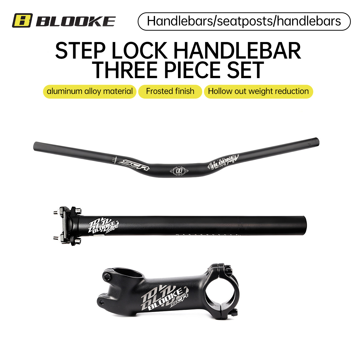 Mountain Biking Experience - BLOOKE マウンテンバイク ハンドルバー ステムとシートポストセット ライザーバーとフラットバーが付属し、より良いサイクリング体験を実現します