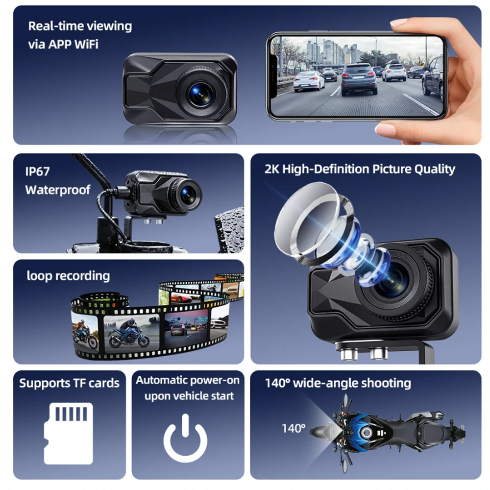 オートバイ DVR 2K HD WiFi & APP 防水  - Mountain Biking Images のレビューと価格